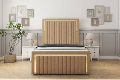 "Sloomy Boston Gold Latte Dumfries Bed Frame With 50"" Upholstered Headboard 5' King" - image 1