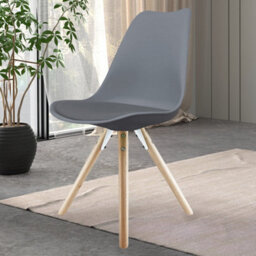 Fusion Living Soho Dark Grey Plastic Dining Chair With Pyramid Light Wood Legs - thumbnail 2