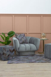 Orsina Safira Grey Leather Chevron Pouffe - thumbnail 3