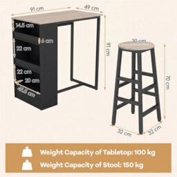 91 Cm Counter Height Bistro Table With 3 Storage Shelves & 2 Stools - thumbnail 2