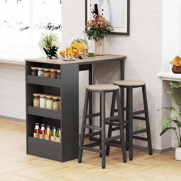 91 Cm Counter Height Bistro Table With 3 Storage Shelves & 2 Stools - thumbnail 1