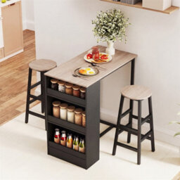 91 Cm Counter Height Bistro Table With 3 Storage Shelves & 2 Stools - thumbnail 3