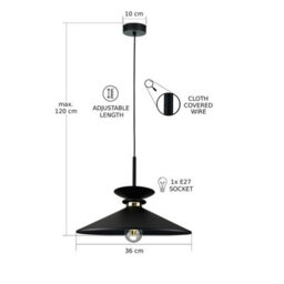 Luminosa Lighting Luminosa Velutto Dome Pendant Ceiling Light Black 1X E27 - thumbnail 3