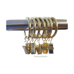 Homeelabador 30mm Metal Gold Colour Curtain Pole Rod Rings With Clips Hanging Pack Of 10
