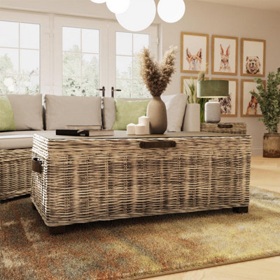 Fwstyle Assembled Lift Up Storage Coffee Table Kubu Rattan Pine - image 1