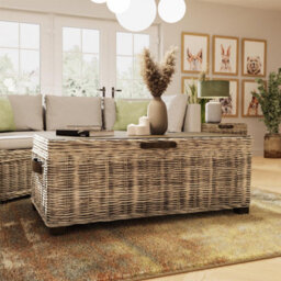 Fwstyle Assembled Lift Up Storage Coffee Table Kubu Rattan Pine