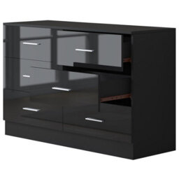 Reflect Wide 6 Drawer Chest - Black Gloss & Matt Black - Modern Bedroom Storage Unit With Drawers - H: 75Cm X W: 112Cm X D: 40Cm - thumbnail 3