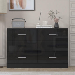 Reflect Wide 6 Drawer Chest - Black Gloss & Matt Black - Modern Bedroom Storage Unit With Drawers - H: 75Cm X W: 112Cm X D: 40Cm - thumbnail 2