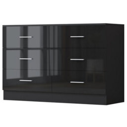 Reflect Wide 6 Drawer Chest - Black Gloss & Matt Black - Modern Bedroom Storage Unit With Drawers - H: 75Cm X W: 112Cm X D: 40Cm - thumbnail 4
