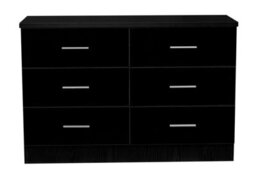 Reflect Wide 6 Drawer Chest - Black Gloss & Matt Black - Modern Bedroom Storage Unit With Drawers - H: 75Cm X W: 112Cm X D: 40Cm - thumbnail 1