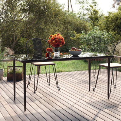 Berkfield Garden Dining Table Black 160X80X74Cm Steel And Tempered Glass - image 1