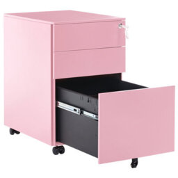 Beliani Office Pink Steel 3-Drawer Locking Storage Unit On Castors, Compact Home Office Filing Cabinet - thumbnail 5