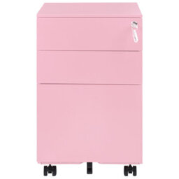 Beliani Office Pink Steel 3-Drawer Locking Storage Unit On Castors, Compact Home Office Filing Cabinet - thumbnail 1