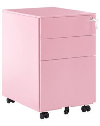 Beliani Office Pink Steel 3-Drawer Locking Storage Unit On Castors, Compact Home Office Filing Cabinet - thumbnail 3