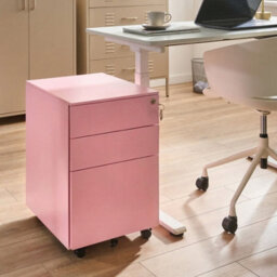 Beliani Office Pink Steel 3-Drawer Locking Storage Unit On Castors, Compact Home Office Filing Cabinet - thumbnail 2