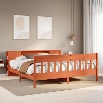 Berkfield Bookcase Bed Without Mattress Wax Brown 200X200Cm Solid Wood Pine - image 1