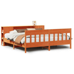 Berkfield Bookcase Bed Without Mattress Wax Brown 200X200Cm Solid Wood Pine - thumbnail 2