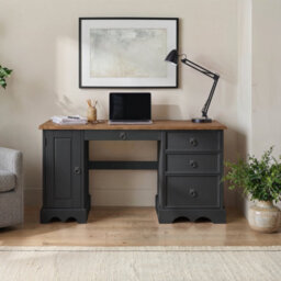 Mercers Furniture Corona Charcoal Grey Computer Desk Straight Work Station Office Solid Wood Mexican Pine Wooden