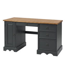 Mercers Furniture Corona Charcoal Grey Computer Desk Straight Work Station Office Solid Wood Mexican Pine Wooden - thumbnail 2