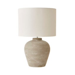 Valuelights Reid Linen Drum Lamp Shade Stone Grey Ribbed Ceramic Large Table Lamp With Bulb - thumbnail 8