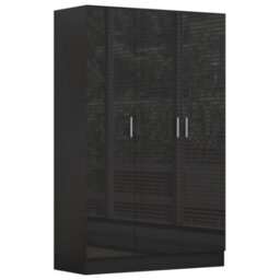 Reflect 3 Door Plain Wardrobe, 5 Drawer Chest, 2X 2 Drawer Bedsides - Black Gloss & Black Oak - Modern Bedroom Furniture Set - thumbnail 5