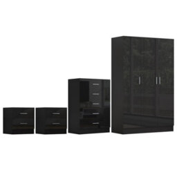 Reflect 3 Door Plain Wardrobe, 5 Drawer Chest, 2X 2 Drawer Bedsides - Black Gloss & Black Oak - Modern Bedroom Furniture Set - thumbnail 8