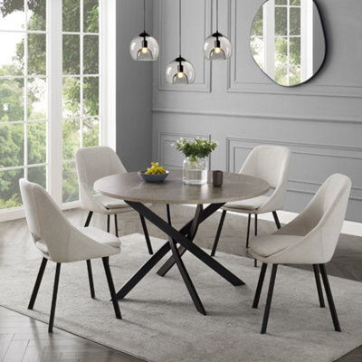 Home Detail Rocco Concrete Effect Dining Table & Ivory Fabric Bilbao Chairs, 6 Seater - image 1