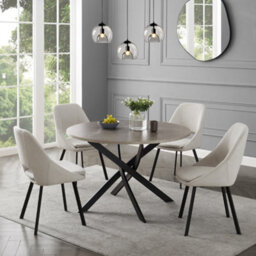 Home Detail Rocco Concrete Effect Dining Table & Ivory Fabric Bilbao Chairs, 6 Seater - thumbnail 1