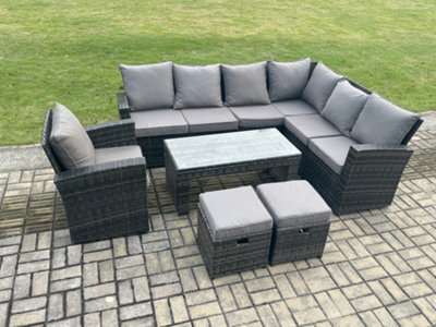 Fimous 9 Seat Rattan Garden Furniture Corner Sofa Set Outdoor Patio Sofa Table Set With 2 Small Footstools Armchair - image 1