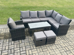 Fimous 9 Seat Rattan Garden Furniture Corner Sofa Set Outdoor Patio Sofa Table Set With 2 Small Footstools Armchair - thumbnail 1