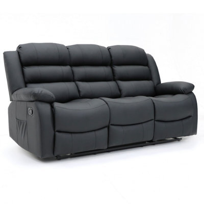 Roma Leather Manual Recliner 3 Seater Sofa With Cupholders In Black Colour - image 1