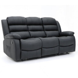 Roma Leather Manual Recliner 3 Seater Sofa With Cupholders In Black Colour - thumbnail 1