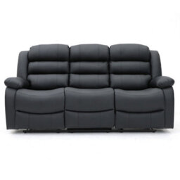 Roma Leather Manual Recliner 3 Seater Sofa With Cupholders In Black Colour - thumbnail 2
