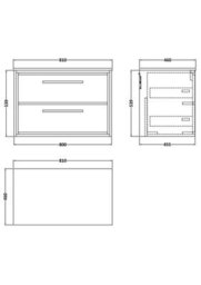 Hudson Reed Lille Wall Hung Two Drawer Contemporary Vanity Unit With Marble Worktop In Antique Oak, 810 X 460mm - thumbnail 4