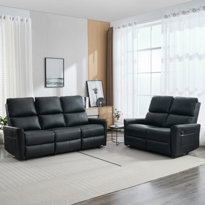 More4Homes Madrid 2+3 Seater Manual Recliner Air Leather Sofa Set (Black) - image 1