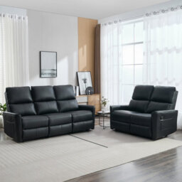 More4Homes Madrid 2+3 Seater Manual Recliner Air Leather Sofa Set (Black) - thumbnail 1