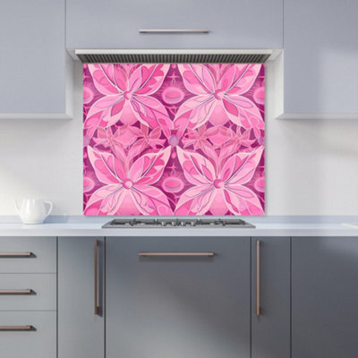 Warren Reed Designer Pink Abstract Floral Design Premium Glass Kitchen Splashback W900mm X H650mm - image 1