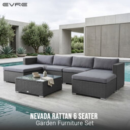 Evre Grey Nevada 6 Seater Rattan Modualar Outdoor Garden Furniture Sofa Patio Set With Heavy Glass Coffee Table & Thick Cushions - thumbnail 8