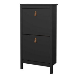 Wyld Haus Wildberry Matt Black Wooden Shoe Cabinet With 2 Flip-Down Doors And Metal Handle - thumbnail 4