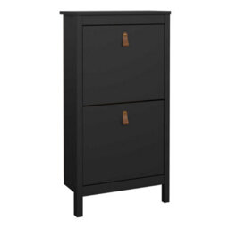 Wyld Haus Wildberry Matt Black Wooden Shoe Cabinet With 2 Flip-Down Doors And Metal Handle - thumbnail 2