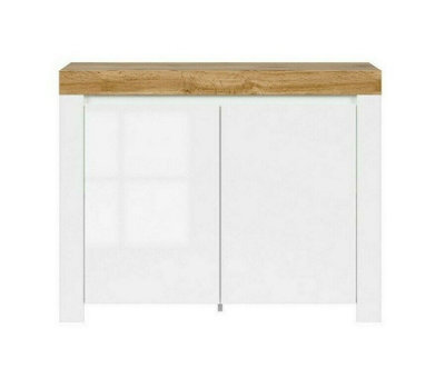 Impact Furniture Small Sideboard White Gloss Cabinet Compact Cupboard Modern Scandi Oak Effect Soft Close Storage Unit Holten - image 1