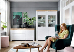 Impact Furniture Small Sideboard White Gloss Cabinet Compact Cupboard Modern Scandi Oak Effect Soft Close Storage Unit Holten - thumbnail 9