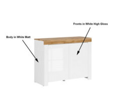 Impact Furniture Small Sideboard White Gloss Cabinet Compact Cupboard Modern Scandi Oak Effect Soft Close Storage Unit Holten - thumbnail 5