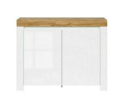 Impact Furniture Small Sideboard White Gloss Cabinet Compact Cupboard Modern Scandi Oak Effect Soft Close Storage Unit Holten