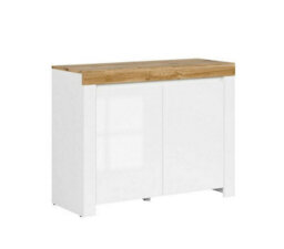Impact Furniture Small Sideboard White Gloss Cabinet Compact Cupboard Modern Scandi Oak Effect Soft Close Storage Unit Holten - thumbnail 4