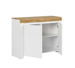 Impact Furniture Small Sideboard White Gloss Cabinet Compact Cupboard Modern Scandi Oak Effect Soft Close Storage Unit Holten - thumbnail 3