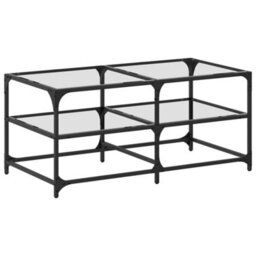 Berkfield Coffee Table With Transparent Glass Top 98.5X50X45 Cm Steel - thumbnail 2