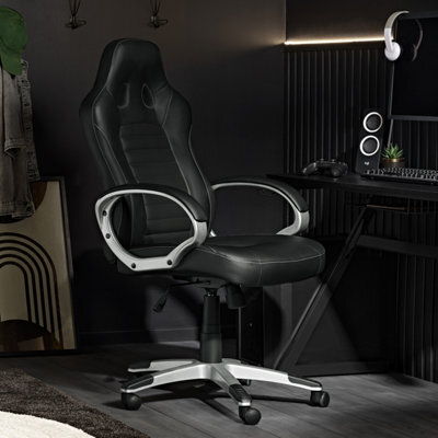 Thunya Black Faux Leather Effect Gaming Chair (H)1280mm (W)660mm (D)670mm - image 1