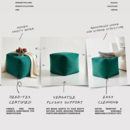 Kosi Atelier Kosiatelier Bean Bag Velvet Footstool Ottomona Cube Pouf Chair Pouffe, Polystyrene Beads Filled - Teal, 45Cm X 45Cm X 45Cm - thumbnail 5