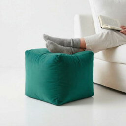 Kosi Atelier Kosiatelier Bean Bag Velvet Footstool Ottomona Cube Pouf Chair Pouffe, Polystyrene Beads Filled - Teal, 45Cm X 45Cm X 45Cm